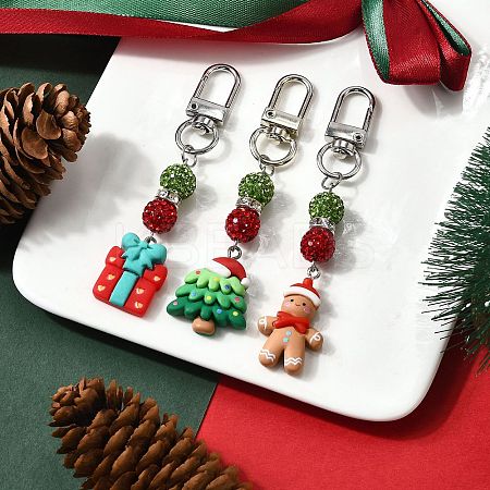 Christmas Theme Resin & Polymer Clay Rhinestone  Pendant Decoration HJEW-TA00350-1