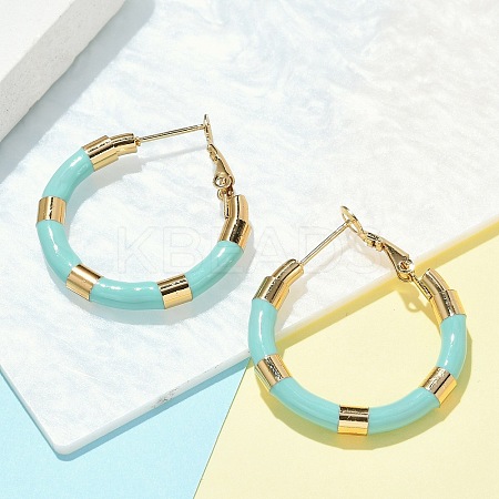 PVD Vacuum Plating 201 Stainless Steel Enamel Hoop Earrings for Women EJEW-B016-33F-1