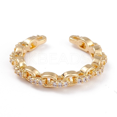 Brass Clear Cubic Zirconia Cuff Rings RJEW-B034-07G-1