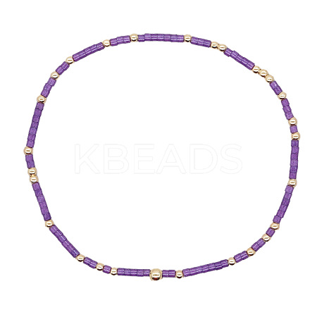 Minimalist Glass Seed Beads & Brass Beads Stretch Bracelets for Women BC0195-22-1