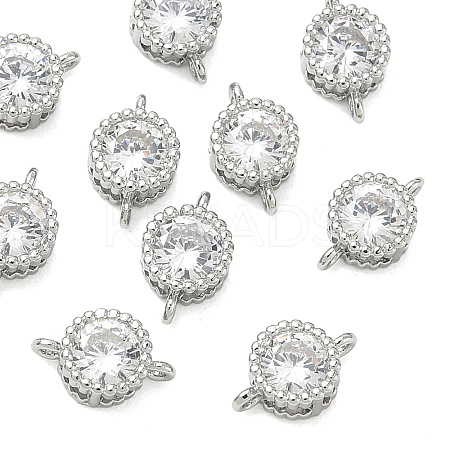 SHEGRACE Brass Pave Clear Cubic Zirconia Flat Round Connector Charms XGRQ3D002-500P-1