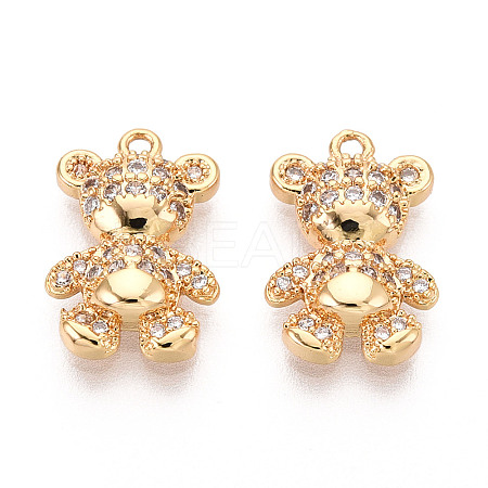 Brass Micro Pave Clear Cubic Zirconia Pendants KK-T078-02G-02-1