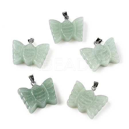 Natural Green Aventurine Carved Butterfly Pendants G-N342-01E-1