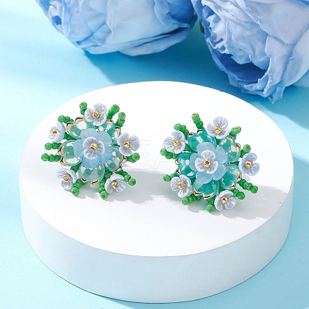 Flower Handmade Glass Seed Beads Stud Earrings EJEW-MZ00656-01-1