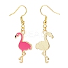 Deep Pink Enamel Flamingo Dangle Earrings EJEW-JE04969-2