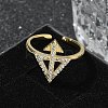 Brass Micro Pave Clear Cubic Zirconia Cuff Finger Rings for Women RJEW-U033-05G-2