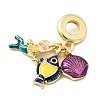 Brass Colorful Enamel Woman Fish Shell Shape European Dangle Charms KK-C137-20G-2