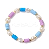 4Pcs 4 Colors Flat Round Polymer Clay Beads Stretch Bracelets for Women BJEW-JB11647-3