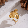 Flower 304 Stainless Steel Cuff Rings for Women RJEW-Z123-01G-1