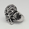 304 Stainless Steel Pirate Style Skull Wide Rings RJEW-F006-279-2