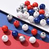160 Pcs 4 Colors 4 July American Independence Day Painted Natural Wood Round Beads WOOD-LS0001-01B-4