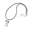 Glass Seed Beads & Glass Pearl Round Beaded Bear Pendant Waxed Cotton Cord Necklaces for Women Men NJEW-MZ00126-02-4