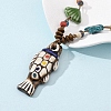 Ceramic Fish Pendant Adjustable Waxed Cord Necklaces for Women LS-NJEW-B146-05-4