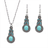 Synthetic Turquoise Pendant Necklaces & Dangle Earrings Sets WGE96E9-01-2