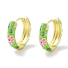 Real 18K Gold Plated Brass Enamel Flower Print Hoop Earrings for Women EJEW-L269-117G-2