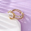 Brass with Natural Pearl Adjustable Cuff Rings RJEW-Q023-02G-3