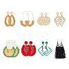 8 Pairs 8 Style Alloy & Raffia & Wood & Polyester Dangle Stud Earrings for Women EJEW-FI0002-76-1