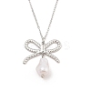 304 Stainless Steel & Plastic Pearl Bowknot Pendant Cable Chain Necklaces NJEW-H044-09P-1