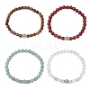 4Pcs 4 Styles Opalite & Natural Tiger Eye & Green Aventurine & Carnelian(Dyed & Heated) Cross Round Beaded Stretch Bracelet Sets for Men Women BJEW-JB12266-2