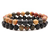 2Pcs 2 Styles Natural Picasso Jasper & Lava Rock Round Beaded Stretch Bracelets for Couple FS-WGA2A2E-11-1