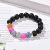 Natural Weathered Agate(Dyed) & Lava Rock Round Beaded Stretch Bracelet BJEW-JB08501-5