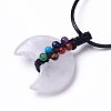 Adjustable Natural Quartz Crystal Double Horn Pendant Necklace with Wax Cord for Women NJEW-B086-01C-3