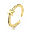 Clear Cubic Zirconia Initial Letter Open Cuff Ring RJEW-H120-09G-X-1