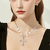 2Pcs 2 Colors Rhinestone Cross Fleury Pendant Necklace with Plastic Beaded Chains NJEW-AN0001-77-5