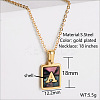 304 Stainless Steel Pave Natural Paua Shell Rectangle Initial Pendant Necklaces for Women FS-WG38E89-01-2