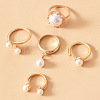 Zinc Alloy & Plastic Imitation Pearl Round Beads Finger Rings Sets WG9DC8A-01-4