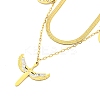 Ion Plating(IP) 201 Stainless Steel Pave Clear Cubic Zirconia Double Layer Cross with Wings Pendant Necklaces NJEW-K270-14G-2