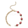 2Pcs 2 Styles Brass Enamel Red Strawberry Link Chain Bracelet Making AJEW-JB01547-2