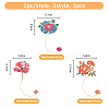 3Pcs 3 Styles Peony Flower Enamel Bookmarks AJEW-FH0004-51-2