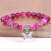 8MM Round Natural Sardonyx(Dyed & Heated) Beaded Stretch Bracelets with Alloy Butterfly Charms FQ7211-20-1