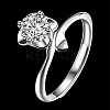 Adjustable 925 Sterling Silver Cubic Zirconia Finger Rings RJEW-BB20774-6-7