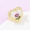 Brass Floral White Enamel Flower Cuff Rings RJEW-C139-18B-G-3