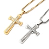 201 Stainless Steel Crystal Rhinestone Religion Cross Pendant Necklaces NJEW-H065-08G-2