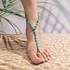 Synthetic Turquoise Oval & Glass Beaded Stretch Toe Ring Anklets for Women LS-AJEW-K052-02-1