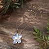 Alloy Blue Enamel Camellia Flower Pendant Necklaces NJEW-B113-02-1