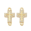 Cross Brass Micro Pave Clear Cubic Zirconia Connector Charms KK-P339-04G-1