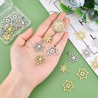 24Pcs 3 Style 201 Stainless Steel Snowflake Pendants STAS-DC0004-17-1