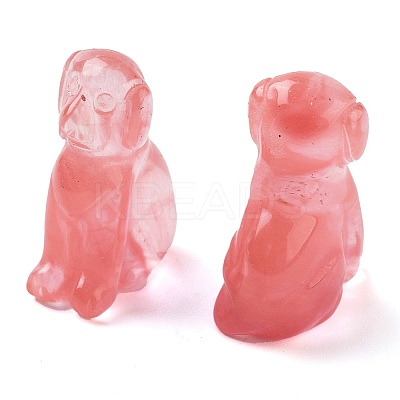 Cherry Quartz Glass Carved Dog Figurines DJEW-L023-A05-1