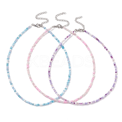 3Pcs 3 Color Glass Seed Beaded Necklaces Set NJEW-JN04334-1
