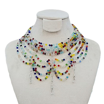 Bohemian Style Glass Multi Layered Choker Necklaces for Women FS-WG32393-04-1