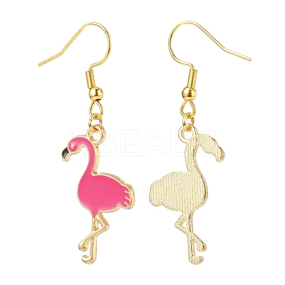Deep Pink Enamel Flamingo Dangle Earrings EJEW-JE04969-1