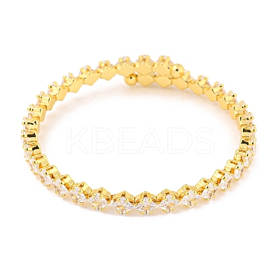 Rack Plating Brass Pave Clear Cubic Zirconia Rhombus Open Cuff Bangles BJEW-B110-02G-1
