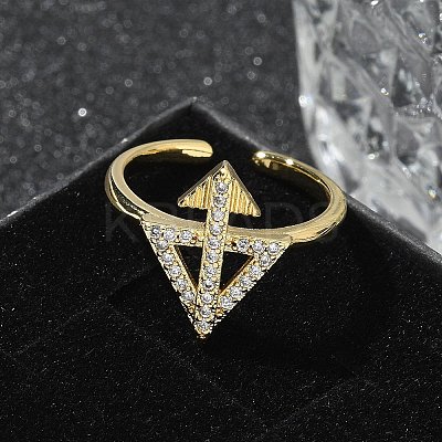 Brass Micro Pave Clear Cubic Zirconia Cuff Finger Rings for Women RJEW-U033-05G-1