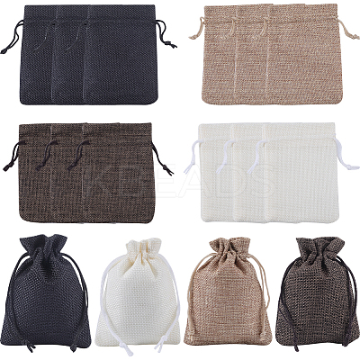4 Colors Polyester Imitation Burlap Packing Pouches Drawstring Bags ABAG-BBC0001-04A-1