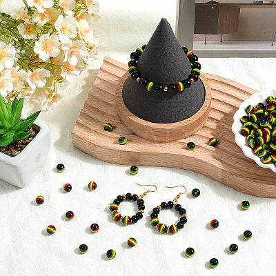 200Pcs Ghana Jamaica Reggae Stripe Resin Beads RESI-SP0001-05-1