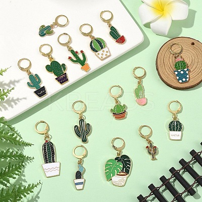 15Pcs Cactus Alloy Enamel Pendant Decorations HJEW-YW00129-1